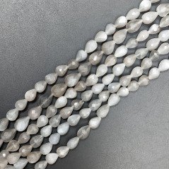 Pietra Di Luna Grigia Naturale in Perline Forma Goccia Tondo Sfaccettato a Mano Foro Passante