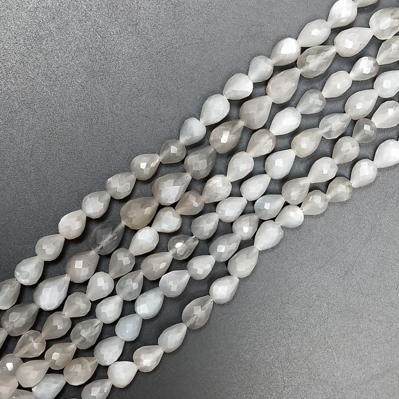 Pietra Di Luna Grigia Naturale in Perline Forma Goccia Tondo Sfaccettato a Mano Foro Passante