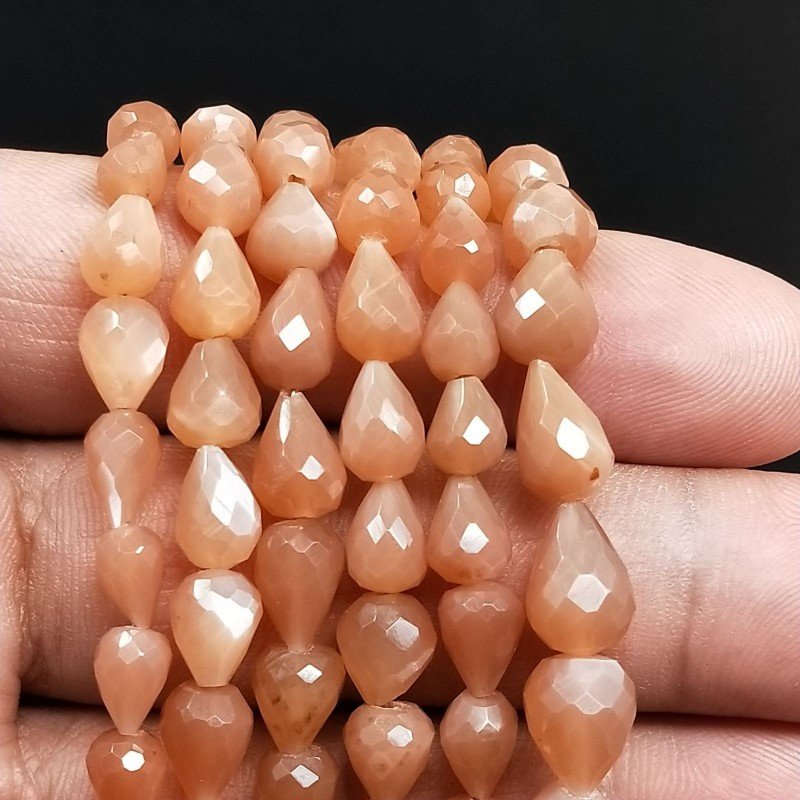 Pietra Di Luna Beige Marrone Naturale in Perline Forma Goccia Tondo Sfaccettato a Mano Foro Passante