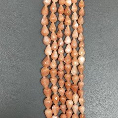 Pietra Di Luna Beige Marrone Naturale in Perline Forma Goccia Tondo Sfaccettato a Mano Foro Passante