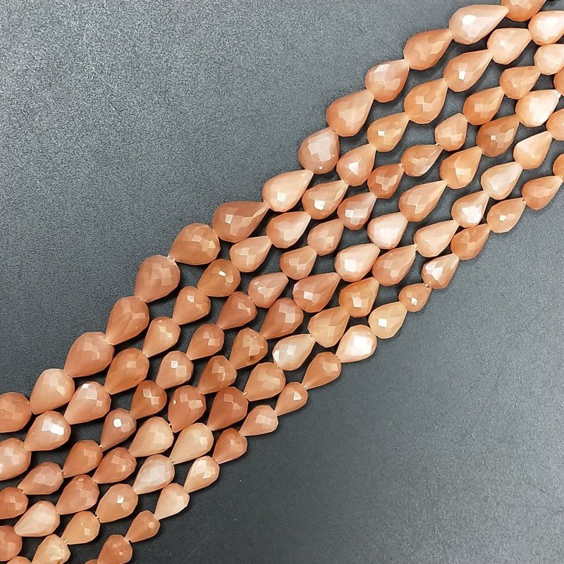 Pietra Di Luna Beige Marrone Naturale in Perline Forma Goccia Tondo Sfaccettato a Mano Foro Passante