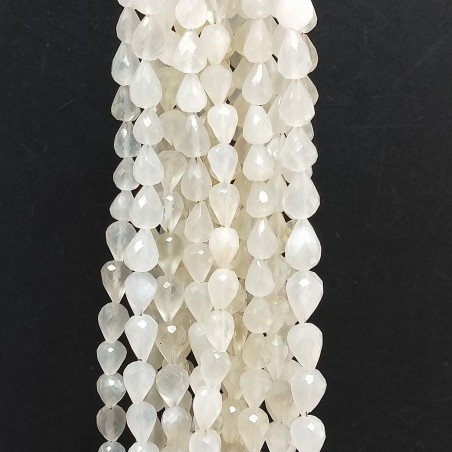 Pietra Di Luna Bianca Adularia Naturale in Perline Forma Goccia Tondo Sfaccettato a Mano Foro Passante