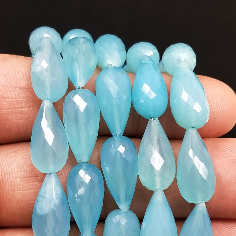 Calcidonia Celeste Jeans in Perline Forma Goccia Tondo Sfaccettato a Mano Foro Passante