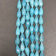 Calcidonia Celeste Jeans in Perline Forma Goccia Tondo Sfaccettato a Mano Foro Passante
