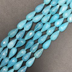 Calcidonia Celeste Jeans in Perline Forma Goccia Tondo Sfaccettato a Mano Foro Passante