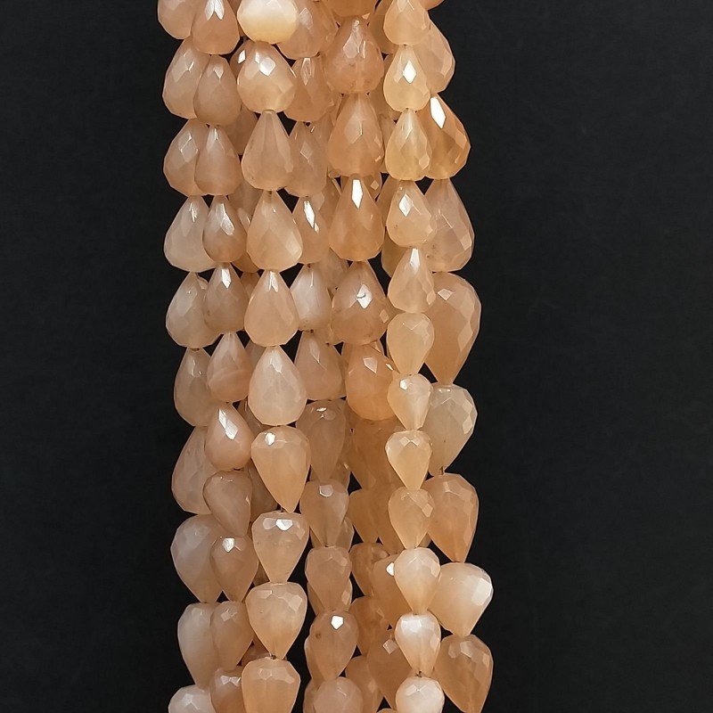 Pietra Di Luna Rosa Naturale in Perline Forma Goccia Tondo Sfaccettato a Mano Foro Passante