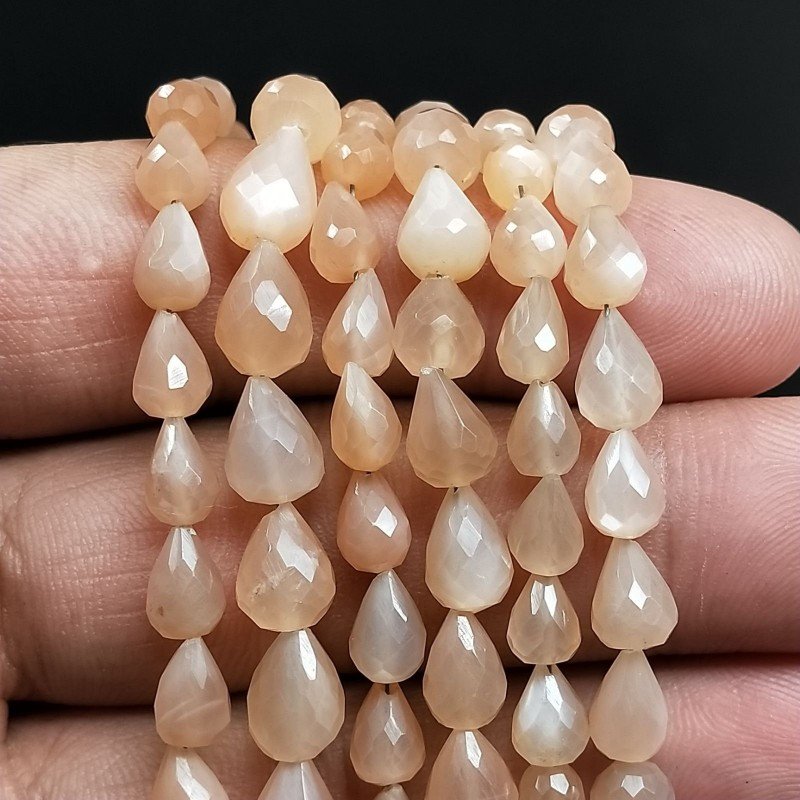 Pietra Di Luna Rosa Naturale in Perline Forma Goccia Tondo Sfaccettato a Mano Foro Passante