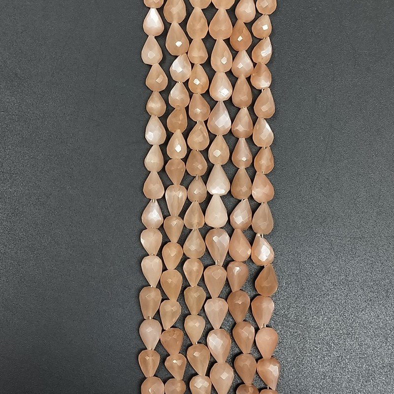 Pietra Di Luna Rosa Naturale in Perline Forma Goccia Tondo Sfaccettato a Mano Foro Passante