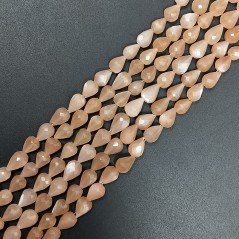 Pietra Di Luna Rosa Naturale in Perline Forma Goccia Tondo Sfaccettato a Mano Foro Passante