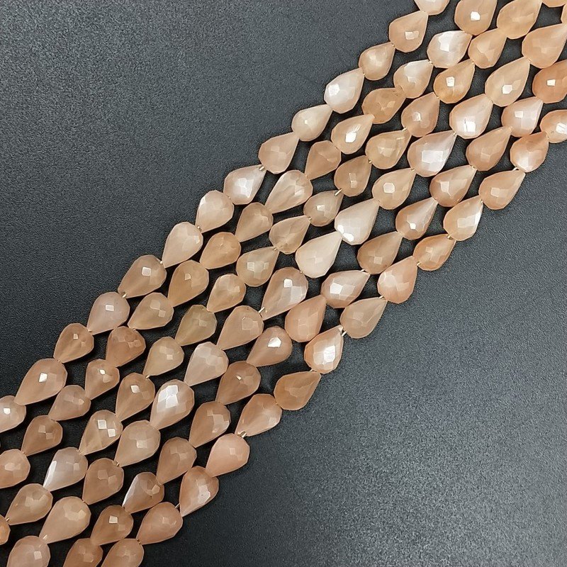 Pietra Di Luna Rosa Naturale in Perline Forma Goccia Tondo Sfaccettato a Mano Foro Passante