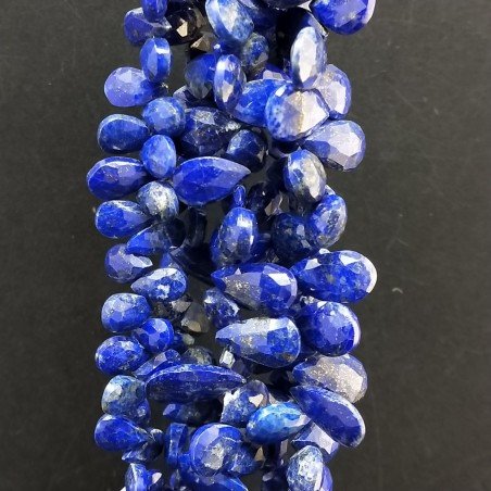 Lapis Lazuli Naturale in Perline Forma Goccia Piatto Sfaccettato a Mano Foro Laterale