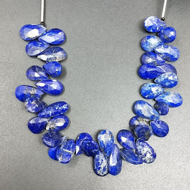 Lapis Lazuli Naturale in Perline Forma Goccia Piatto Sfaccettato a Mano Foro Laterale