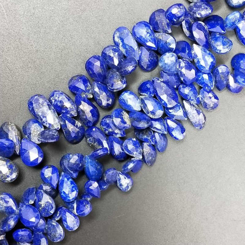 Lapis Lazuli Naturale in Perline Forma Goccia Piatto Sfaccettato a Mano Foro Laterale