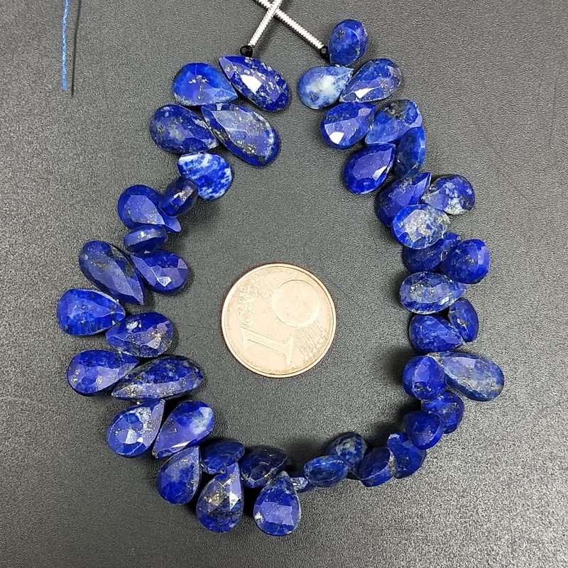 Lapis Lazuli Naturale in Perline Forma Goccia Piatto Sfaccettato a Mano Foro Laterale
