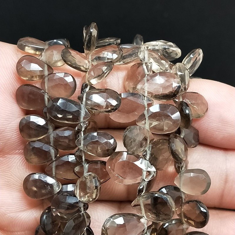 Quarzo Fume Naturale in Perline Forma Goccia Piatto Sfaccettato a Mano Foro Laterale