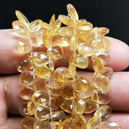Quarzo Citrino Naturale in Perline Forma Goccia Piatto Sfaccettato a Mano Foro Laterale