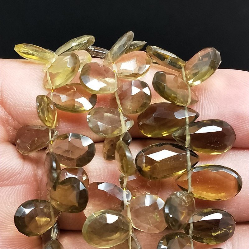 Quarzo Oliva Naturale in Perline Forma Goccia Piatto Sfaccettato a Mano Foro Laterale