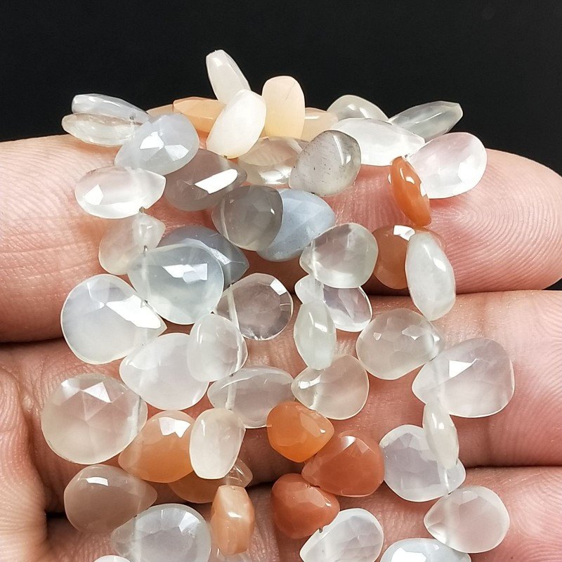 Pietra di Luna Multicolore Naturale in Perline Forma Goccia Piatto Sfaccettato a Mano Foro Laterale