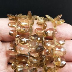 Quarzo Birra Naturale in Perline Forma Goccia Piatto Sfaccettato a Mano Foro Laterale