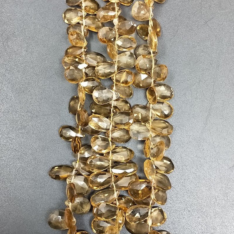 Quarzo Birra Naturale in Perline Forma Goccia Piatto Sfaccettato a Mano Foro Laterale