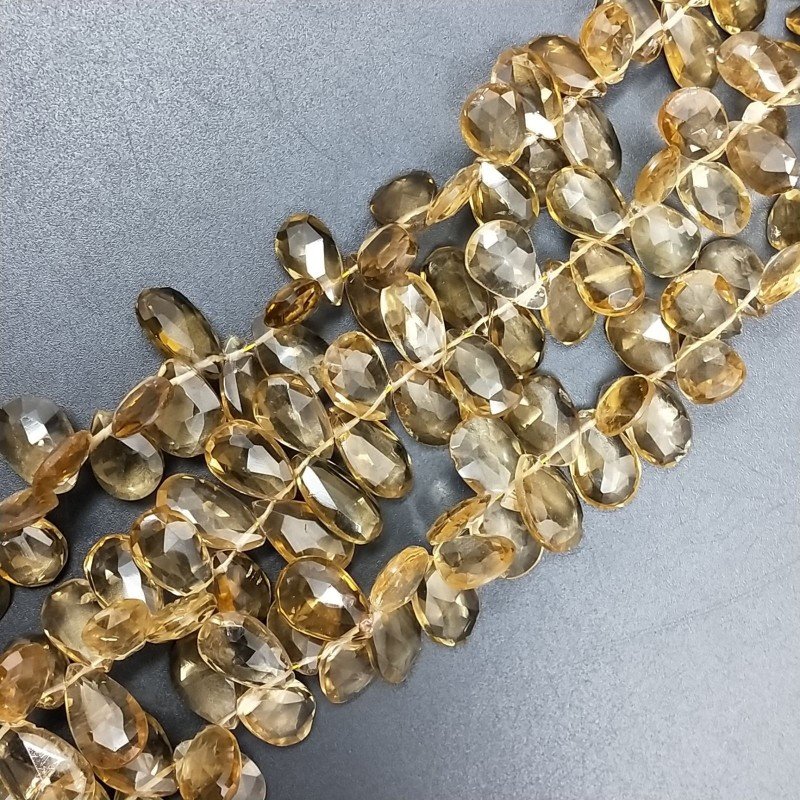 Quarzo Birra Naturale in Perline Forma Goccia Piatto Sfaccettato a Mano Foro Laterale