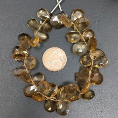 Quarzo Birra Naturale in Perline Forma Goccia Piatto Sfaccettato a Mano Foro Laterale