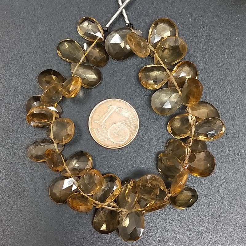 Quarzo Birra Naturale in Perline Forma Goccia Piatto Sfaccettato a Mano Foro Laterale