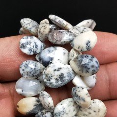 Opale Dendritico Naturale in Perline Forma Goccia Piatto Sfaccettato a Mano Foro Laterale