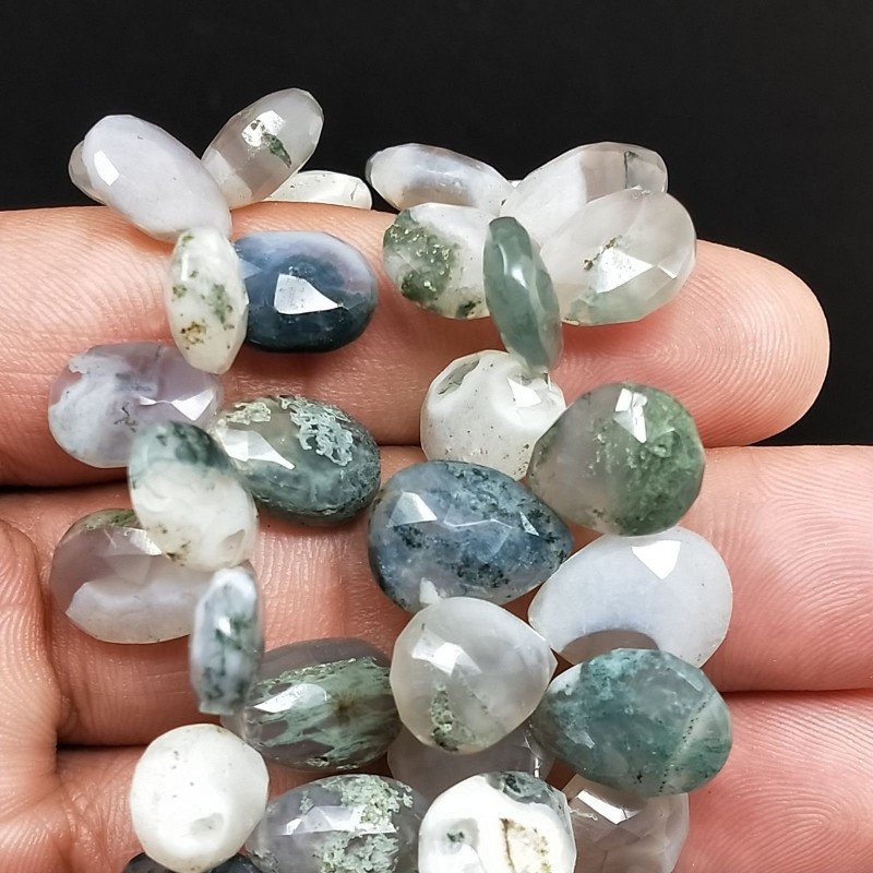 Agata Muschiata Naturale in Perline Forma Goccia Piatto Sfaccettato a Mano Foro Laterale 09-11X12-15mm