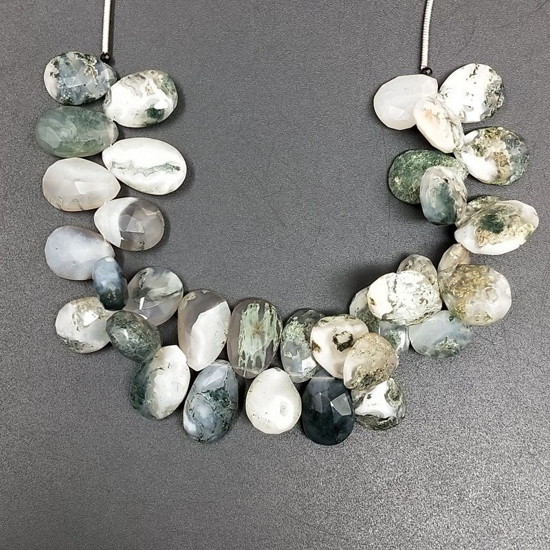 Agata Muschiata Naturale in Perline Forma Goccia Piatto Sfaccettato a Mano Foro Laterale 09-11X12-15mm