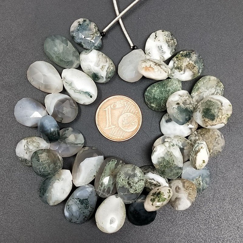 Agata Muschiata Naturale in Perline Forma Goccia Piatto Sfaccettato a Mano Foro Laterale 09-11X12-15mm