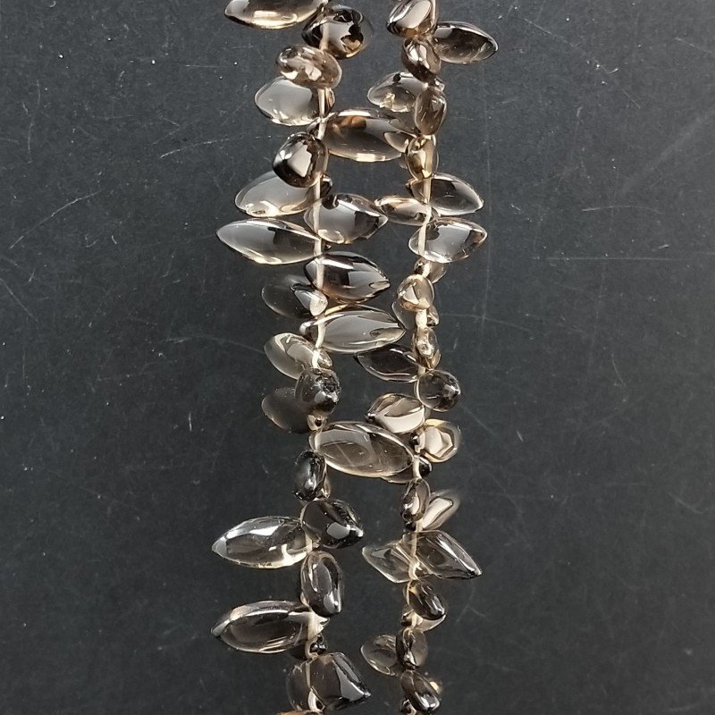 Quarzo Fume Naturale Perline Forma Foglia Liscio a Mano Piatto Foro Laterale a Gradazione 5-6X10-20mm