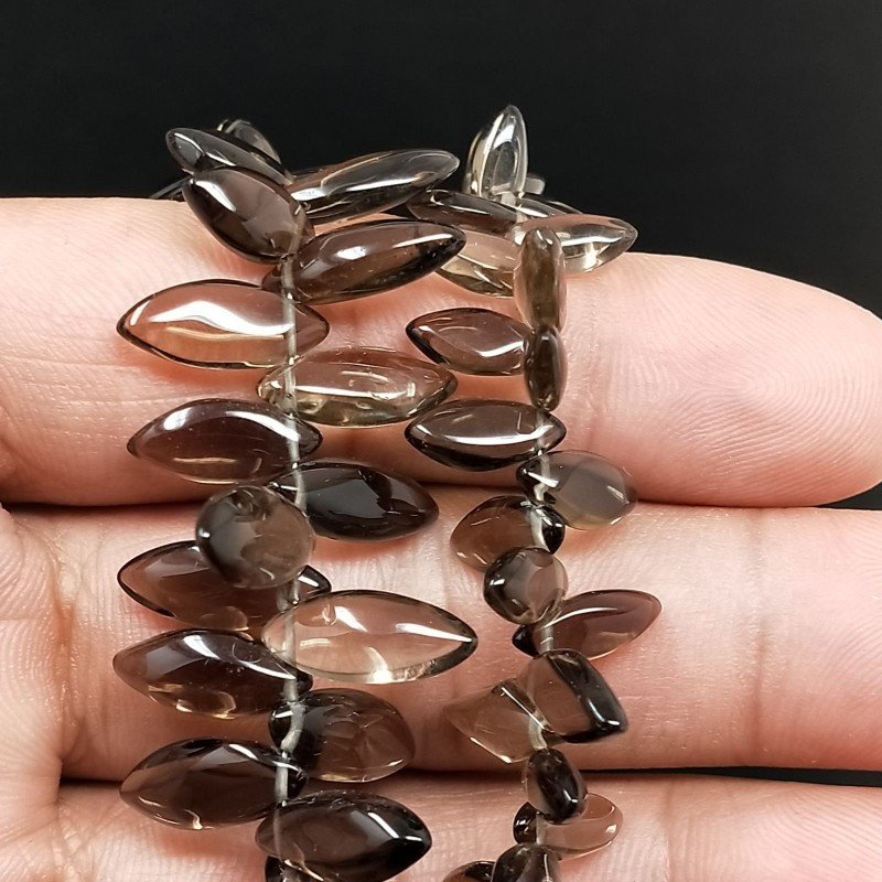 Quarzo Fume Naturale Perline Forma Foglia Liscio a Mano Piatto Foro Laterale a Gradazione 5-6X10-20mm