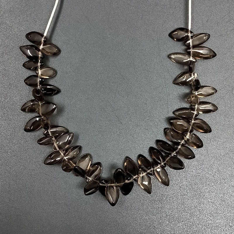 Quarzo Fume Naturale Perline Forma Foglia Liscio a Mano Piatto Foro Laterale a Gradazione 5-6X10-20mm