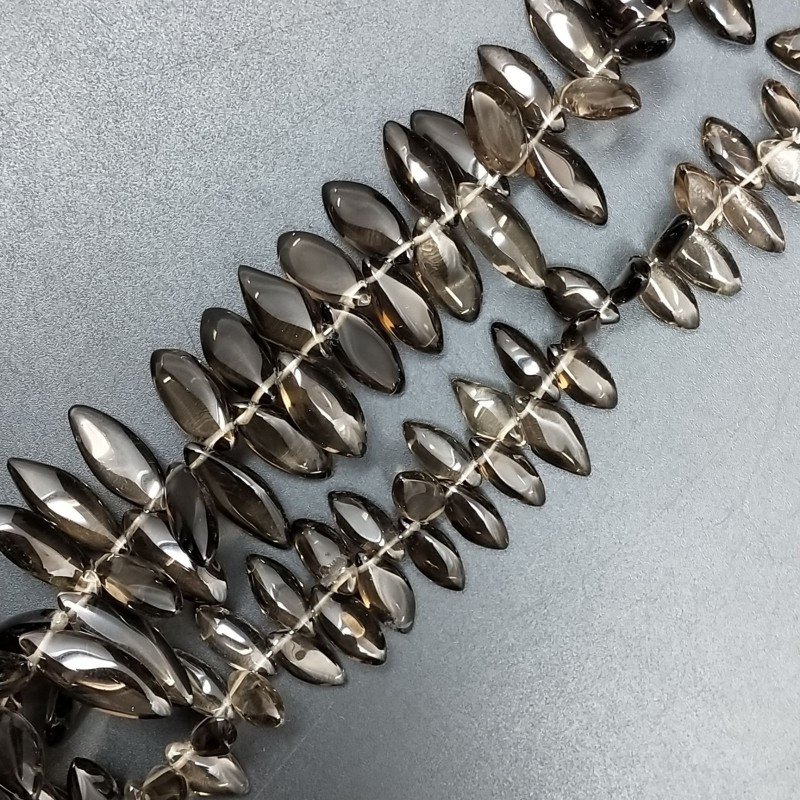 Quarzo Fume Naturale Perline Forma Foglia Liscio a Mano Piatto Foro Laterale a Gradazione 5-6X10-20mm