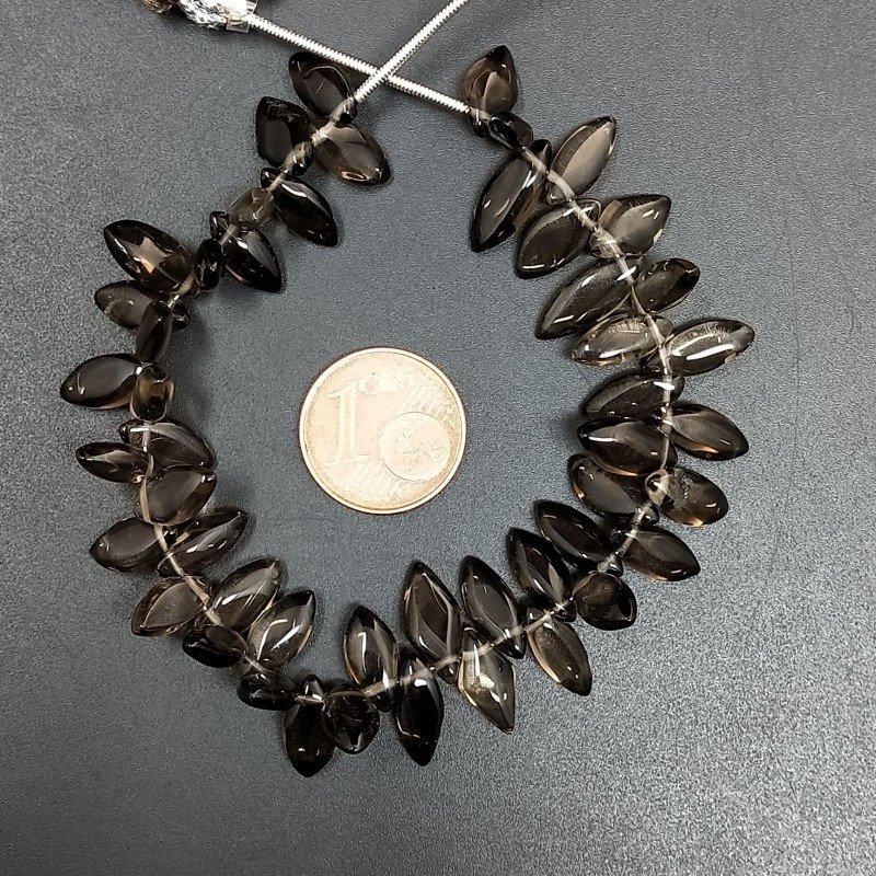 Quarzo Fume Naturale Perline Forma Foglia Liscio a Mano Piatto Foro Laterale a Gradazione 5-6X10-20mm