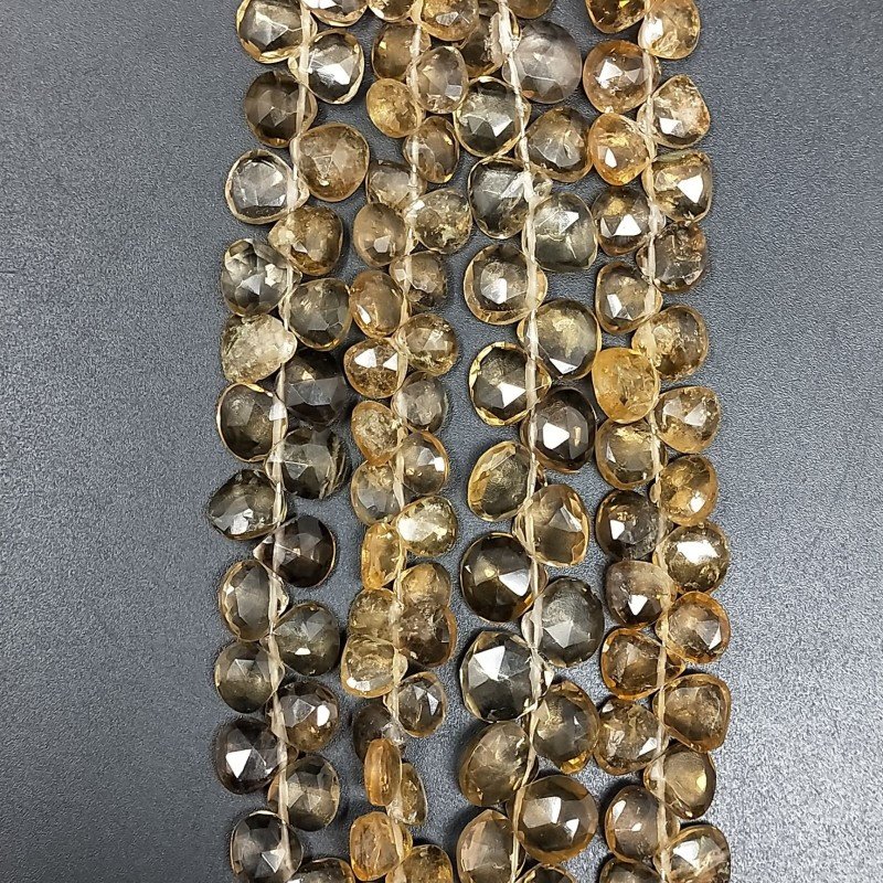 Quarzo Birra Naturale Perline Forma Cuore Piatto Sfaccettato a Mano Foro Laterale 06mm-10mm