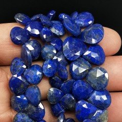 Lapis Lazuli Naturale Perline Forma Cuore Piatto Sfaccettato a Mano Foro Laterale