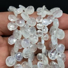 Labradorite Bianca Naturale Perline Forma Cuore Piatto Sfaccettato a Mano Foro Laterale