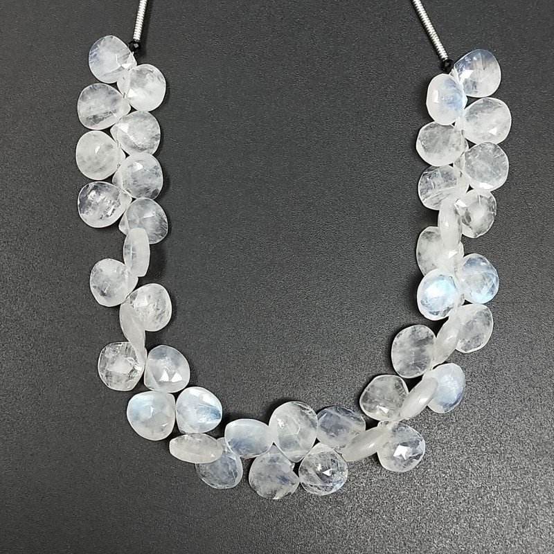 Labradorite Bianca Naturale Perline Forma Cuore Piatto Sfaccettato a Mano Foro Laterale