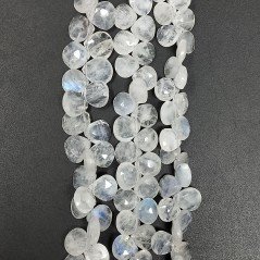 Labradorite Bianca Naturale Perline Forma Cuore Piatto Sfaccettato a Mano Foro Laterale