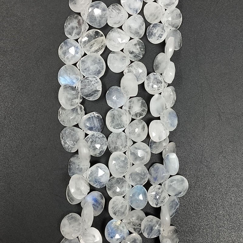Labradorite Bianca Naturale Perline Forma Cuore Piatto Sfaccettato a Mano Foro Laterale