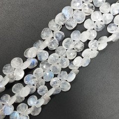 Labradorite Bianca Naturale Perline Forma Cuore Piatto Sfaccettato a Mano Foro Laterale