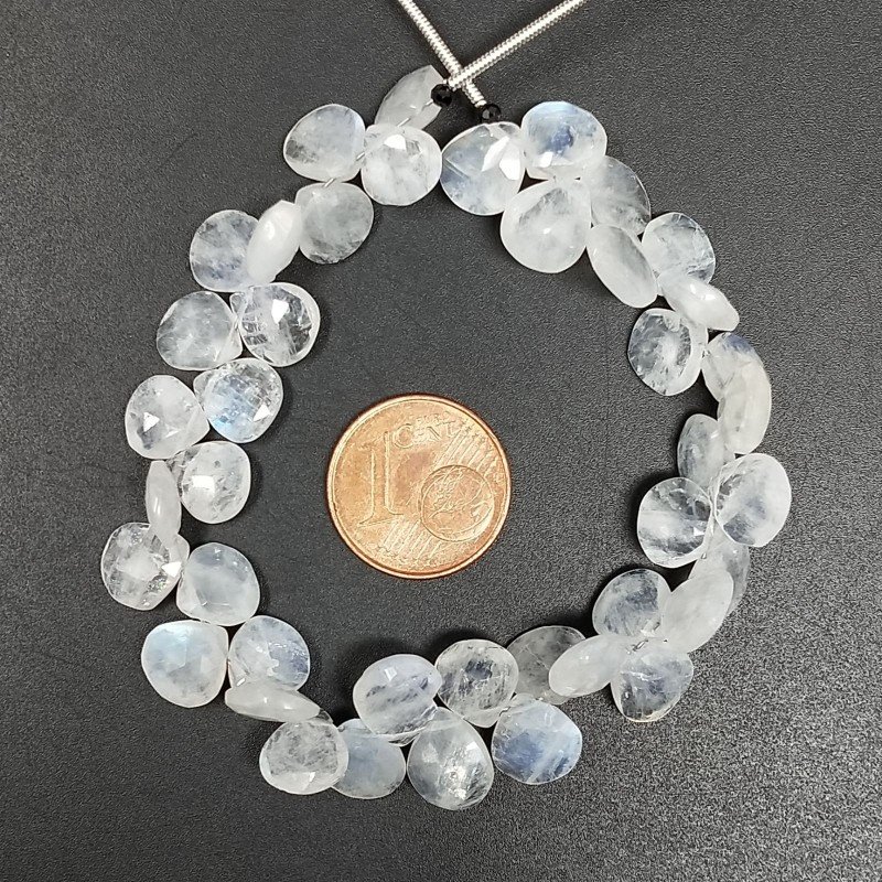 Labradorite Bianca Naturale Perline Forma Cuore Piatto Sfaccettato a Mano Foro Laterale