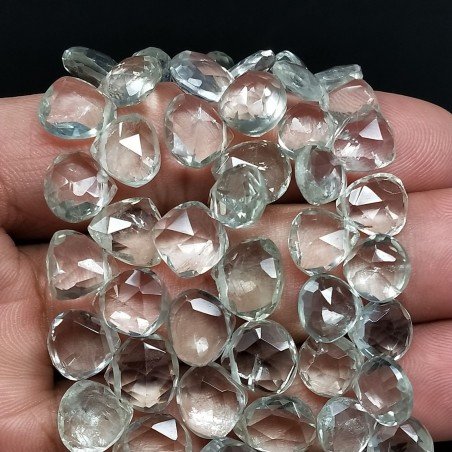 Ametista Verde (Prasiolite) Naturale Perline Forma Cuore Piatto Sfaccettato a Mano Foro Laterale