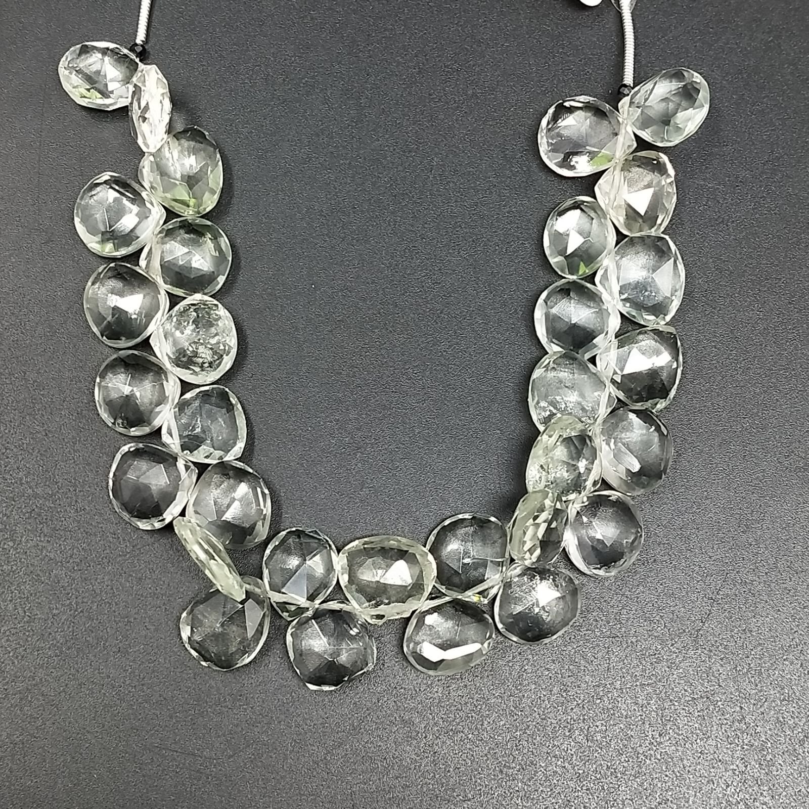 Ametista Verde (Prasiolite) Naturale Perline Forma Cuore Piatto Sfaccettato a Mano Foro Laterale