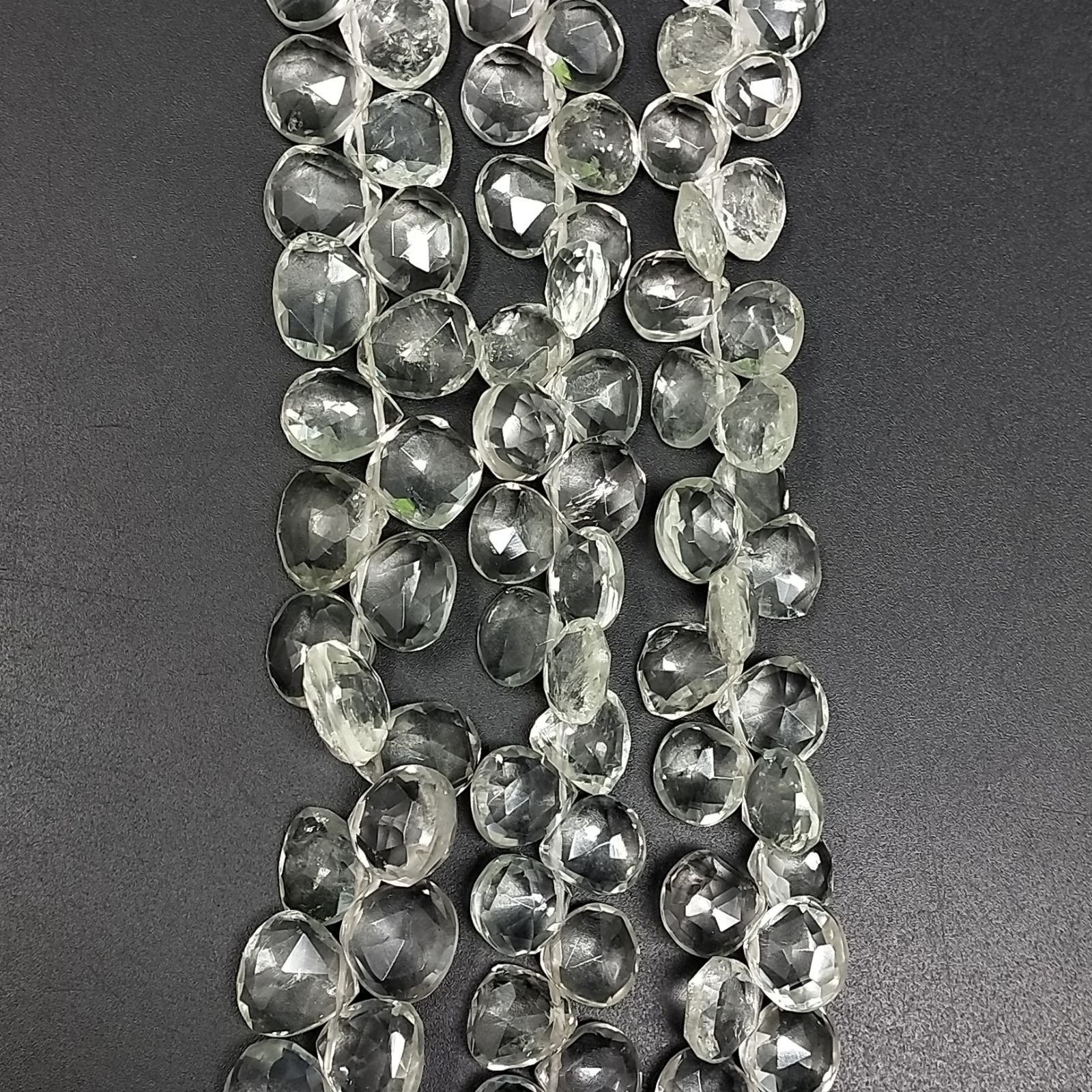 Ametista Verde (Prasiolite) Naturale Perline Forma Cuore Piatto Sfaccettato a Mano Foro Laterale
