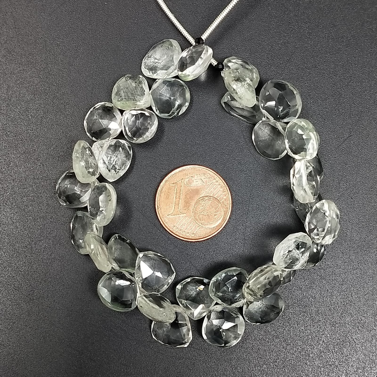 Ametista Verde (Prasiolite) Naturale Perline Forma Cuore Piatto Sfaccettato a Mano Foro Laterale