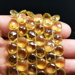 Quarzo Citrino Idrotermale Perline Forma Cuore Piatto Sfaccettato a Mano Foro Laterale 10mm