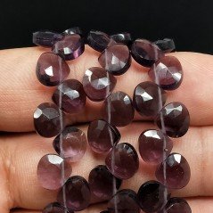 Ametista Africana Idrotermale Perline Forma Cuore Piatto Sfaccettato a Mano Foro Laterale 08mm